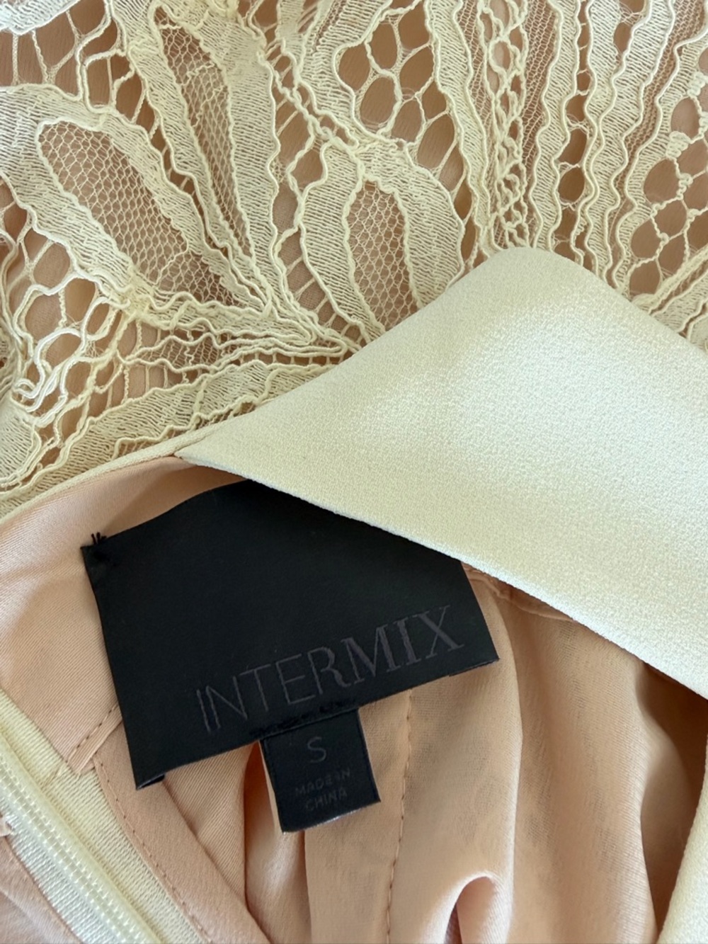 INTERMIX Cream Lace Midi Dress with Deep V &  Cut Outs - Picture 3 of 4